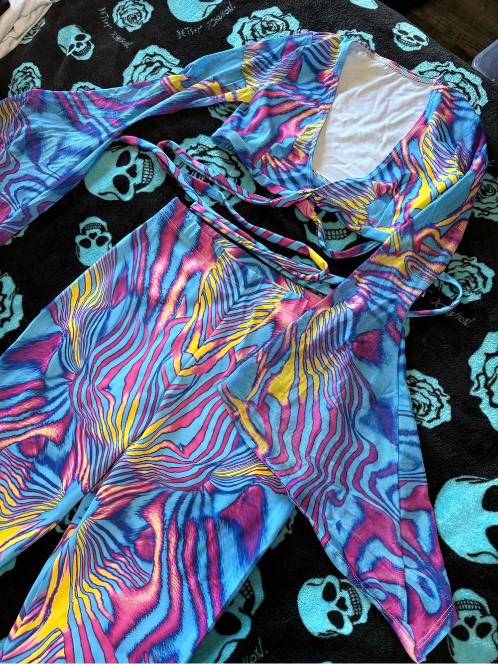 Vibrant Rave & Festival Turquoise Pink & Yellow Two-Piece Set